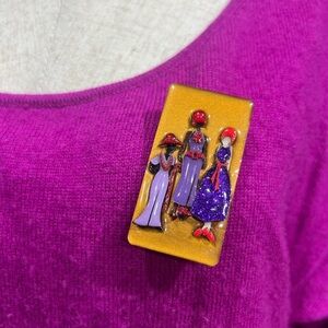 Woman Pins by Lucinda Handmade Art Pin Brooch Vintage